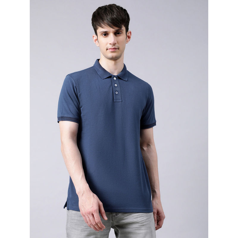 Matinique Dust Blue Solid Polo Collar T-Shirt (S)